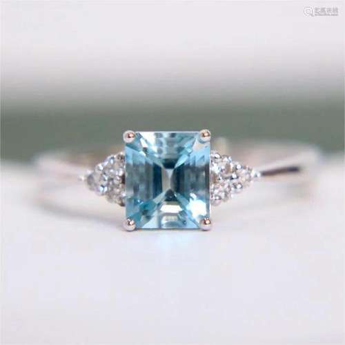 14K WHITE GOLD 1.27 CTW VIVID BLUE NATURAL AQUAMARINE & ...