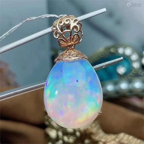 14K ROSE GOLD 20.45 CT NATURAL OPAL & DIAMOND PENDANT