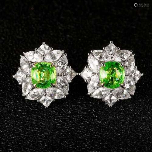 14K WHITE GOLD 6.01 CTW TSAVORITE & NATURAL SAPPHIRE EAR...