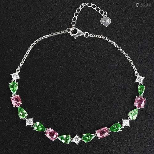 14K WHITE GOLD 5.66 CTW TSAVORITE & NATURAL SPIEL BRACEL...