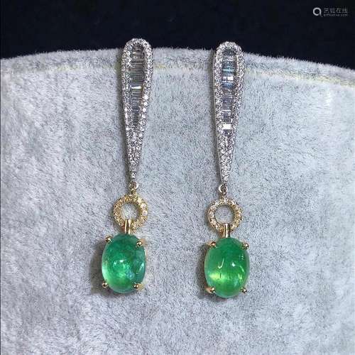 14K WHITE GOLD 3.51 CTW VIVID GREEN NATURAL EMERALD & DI...