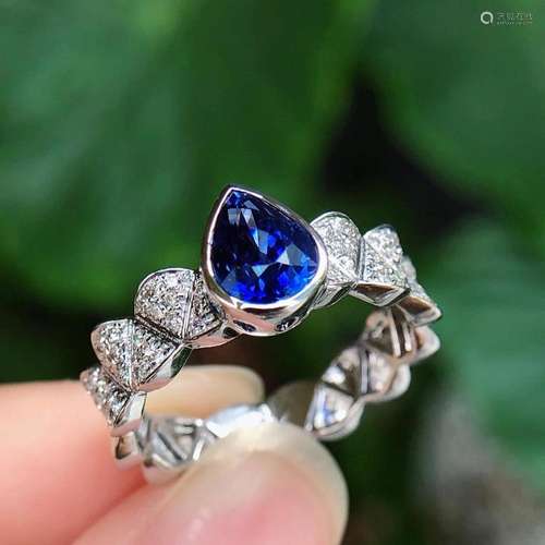 14K WHITE GOLD 1.84 CTW NATURAL SAPPHIRE & DIAMOND RING