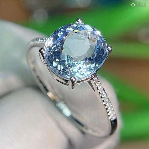 14K WHITE GOLD 3.05 CT VIVID BLUE NATURAL AQUAMARINE & D...