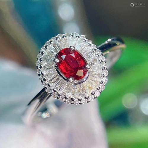 14K WHITE GOLD 0.3 CT VIVID RED NATURAL RUBY & DIAMOND R...