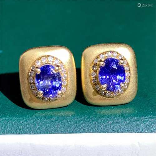 14K YELLOW GOLD 0.88 CTW VIVID BLUE NATURAL SAPPHIRE & D...