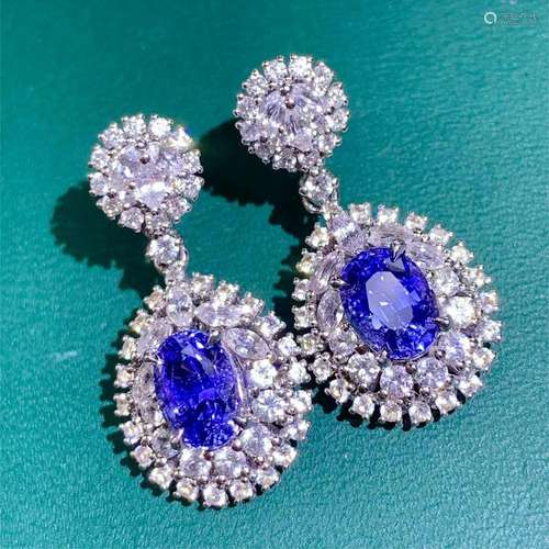 14K WHITE GOLD 2.66 CTW NATURAL SAPPHIRE & DIAMOND EARRI...