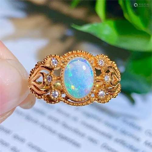 14K ROSE GOLD 0.90 CTW NATURAL OPAL & DIAMOND RING