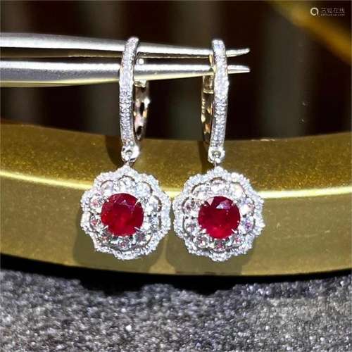 14K WHITE GOLD 1.04 CTW NATURAL RUBY & DIAMOND EARRINGS