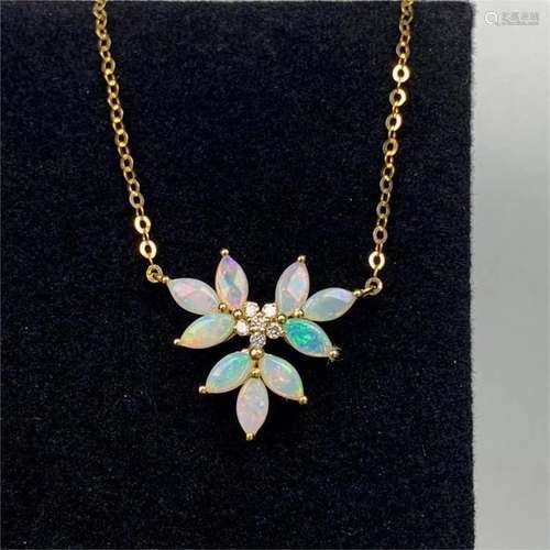 14K YELLOW GOLD 0.96 CTW NATURAL OPAL & DIAMOND NECKLACE