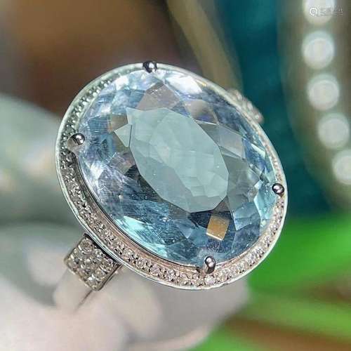 14K WHITE GOLD 6.6 CT VIVID BLUE NATURAL AQUAMARINE & DI...