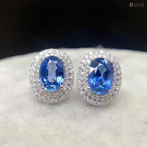 14K WHITE GOLD 3.07 CTW NATURAL SAPPHIRE & DIAMOND EARRI...