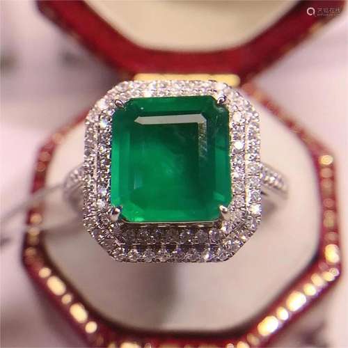 14K WHITE GOLD 2.5 CT VIVID GREEN NATURAL EMERALD & DIAM...