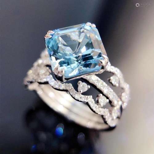 14K WHITE GOLD 2.75 CTW VIVID BLUE NATURAL AQUAMARINE & ...