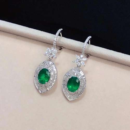 14K White Gold 5.9 CTW Emerald & Diamond Earrings