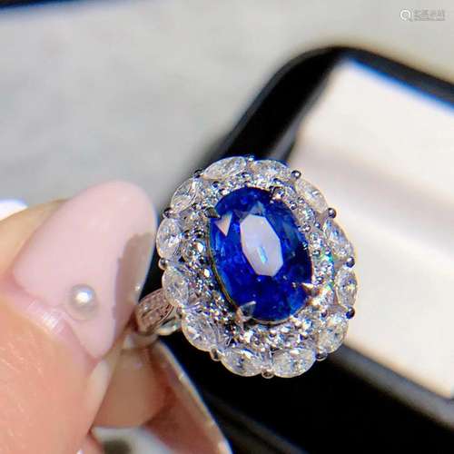 14K White Gold 4.45 CTW Sapphire & Diamond Ring