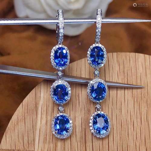 14K White Gold 8.16 CTW Sapphire & Diamond Earrings