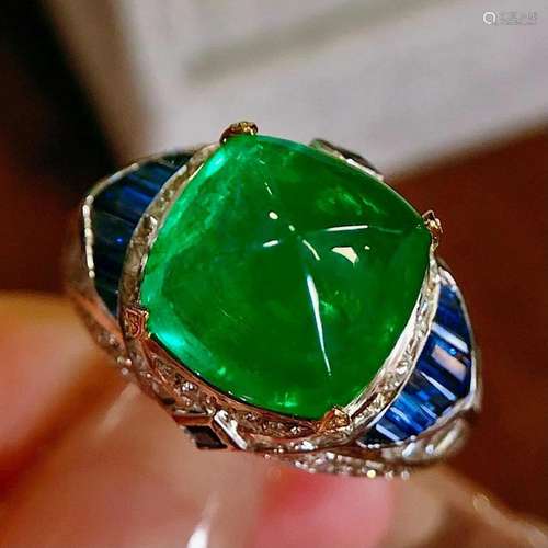 14K White Gold 6.13 CTW Emerald & Diamond Ring