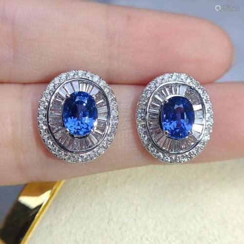 14K White Gold 3.08 CTW Sapphire & Diamond Earrings