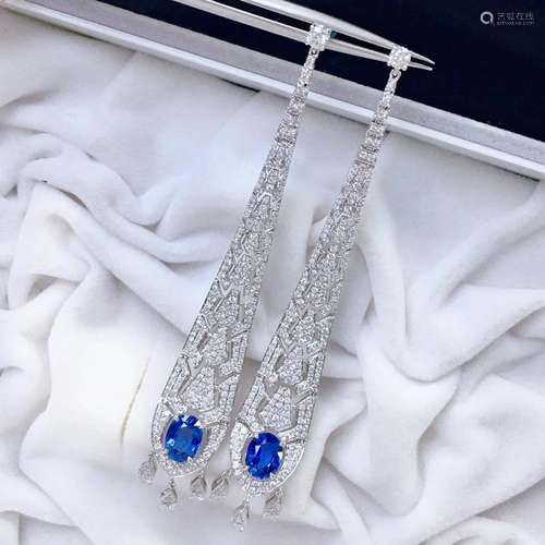 14K White Gold 5.99 CTW Sapphire & Diamond Earrings