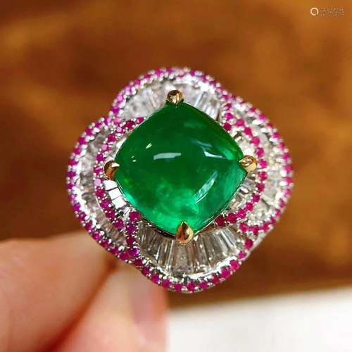 14K White Gold 5.51 CTW Emerald & Diamond Ring