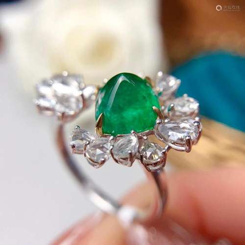 14K White Gold 4.07 CTW Emerald & Diamond Ring