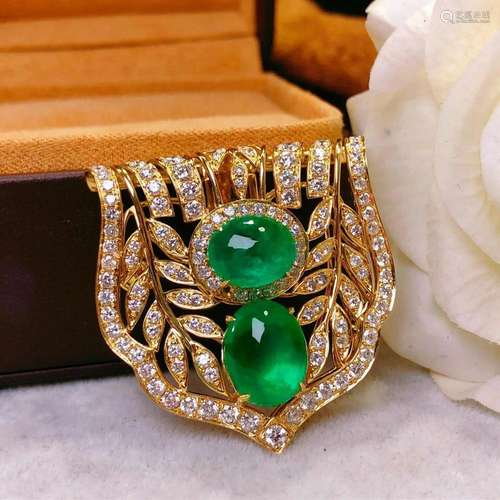 14K Rose Gold 10.59 CTW Emerald & Diamond é¢†å¤¹