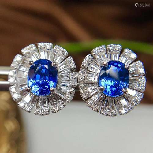 14K White Gold 3.61 CTW Sapphire & Diamond Earrings