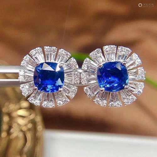 14K White Gold 3.55 CTW Sapphire & Diamond Earrings