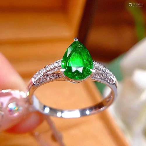 14K White Gold 1.47 CT Tsavorite & Diamond Ring