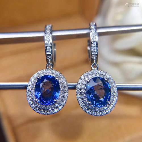 14K White Gold 2.98 CTW Sapphire & Diamond Earrings