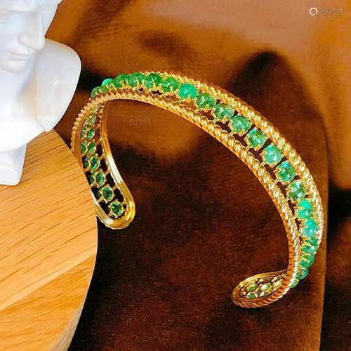 14K Yellow Gold 6.84 CT Emerald Bangle