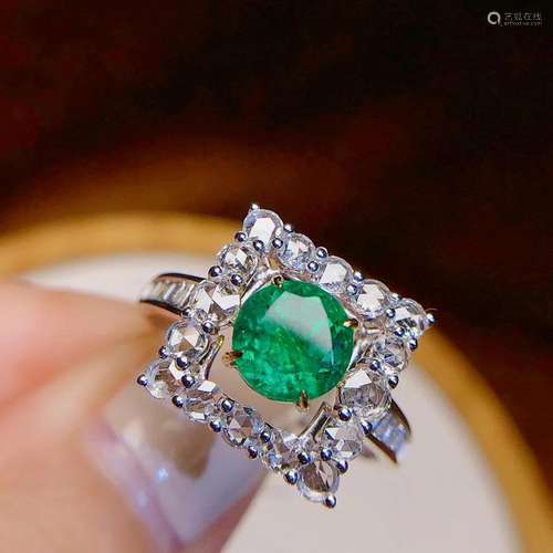 14K White Gold 1.8 CTW Emerald & Diamond Ring