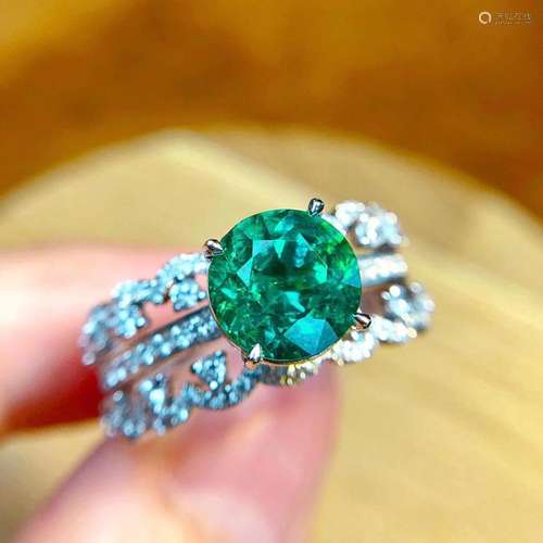 14K White Gold 2.19 CTW Emerald & Diamond Ring