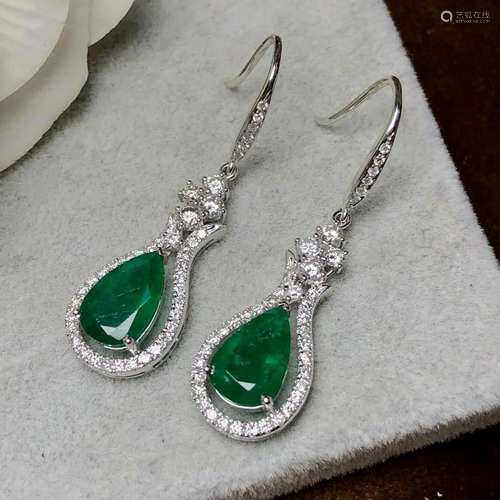 14K White Gold 5.03 CTW Emerald & Diamond Earrings