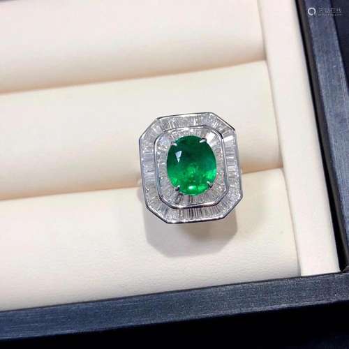 14K White Gold 4.5 CTW Emerald & Diamond Ring