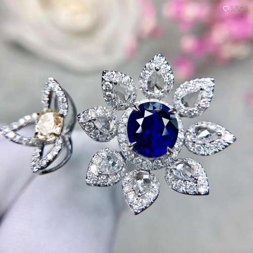 14K White Gold 4.13 CTW Sapphire & Diamond Ring