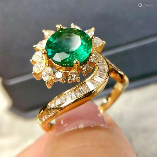 14K Yellow Gold 2.89 CTW Emerald & Diamond Ring