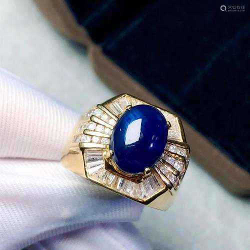 14K Yellow Gold 7.62 CTW Sapphire & Diamond Ring