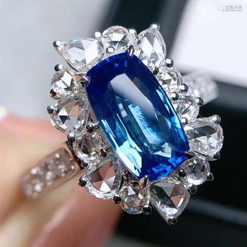 14K White Gold 2.98 CTW Sapphire & Diamond Ring