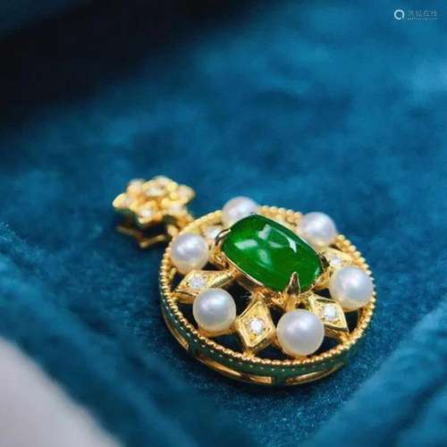 14K Yellow Gold 0.52 CTW Emerald & Diamond Pendant