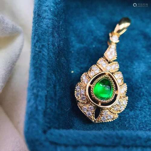 14K Yellow Gold 0.48 CTW Emerald & Diamond Pendant