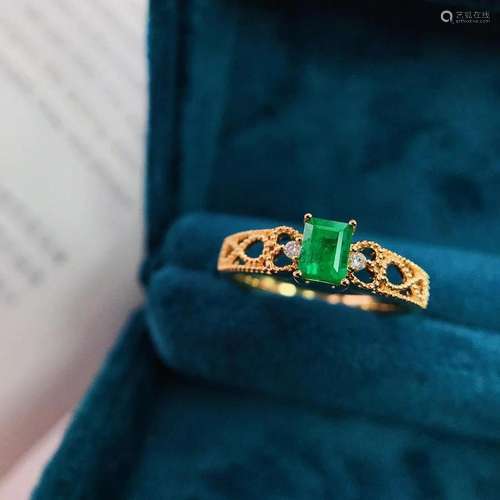 14K Rose Gold 0.56 CTW Emerald & Diamond Ring