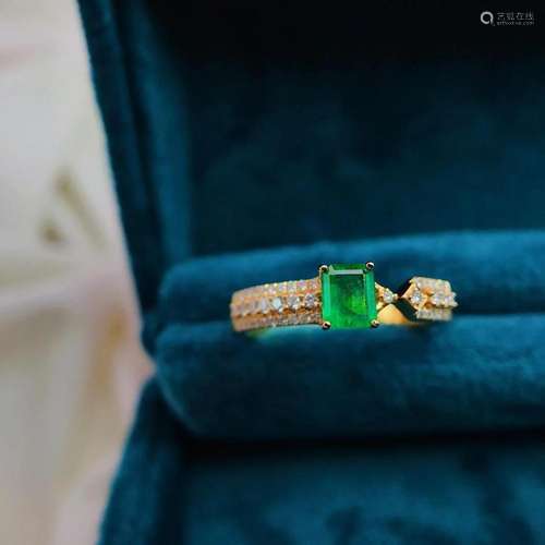 14K Yellow Gold 0.52 CTW Emerald & Diamond Ring