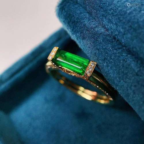 14K Yellow Gold 0.879 CTW Emerald & Diamond Ring