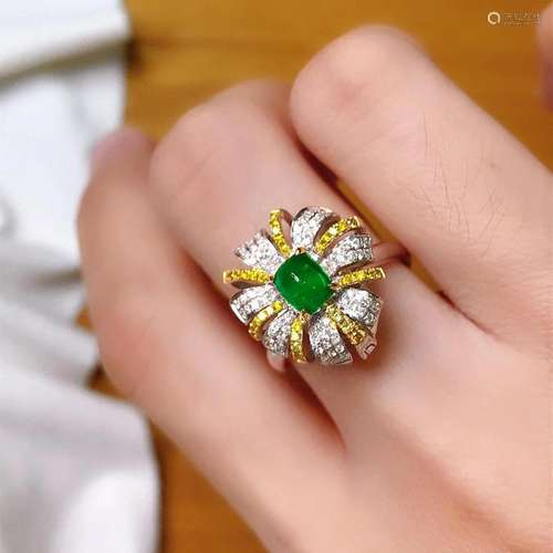 14K White Gold 6.68 CTW Emerald & Diamond Ring