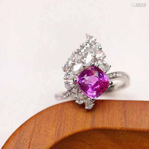 14K White Gold 1.82 CTW Paparacha Sapphire & Diamond Rin...