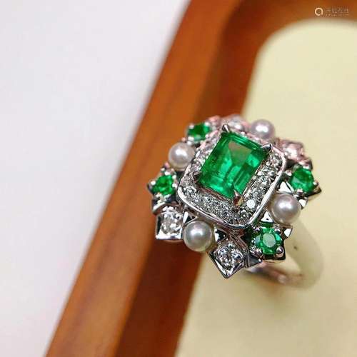 14K White Gold 0.78 CTW Emerald & Diamond Ring