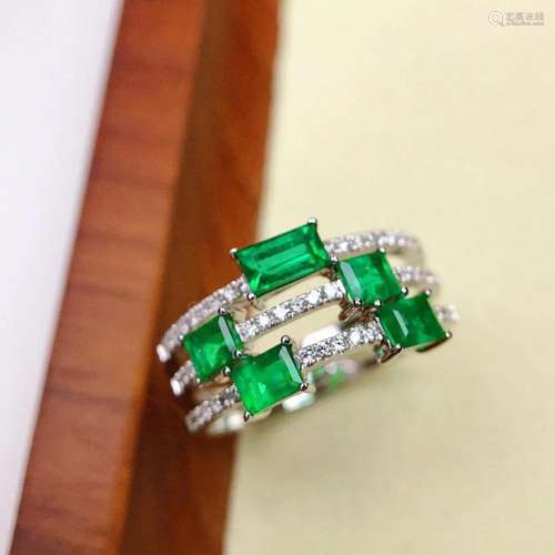 14K White Gold 1.05 CTW Emerald & Diamond Ring