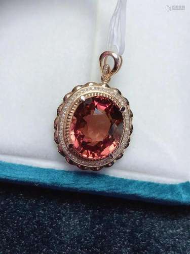 14K Rose Gold 9.65 CT Tourmaline & Diamond Pendant