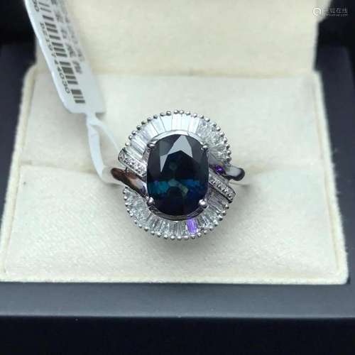 14K White Gold 3.1 CT Sapphire & Diamond Ring